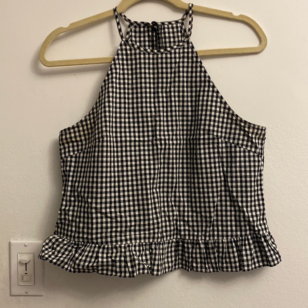 Cropped racer back gingham plaid peplum